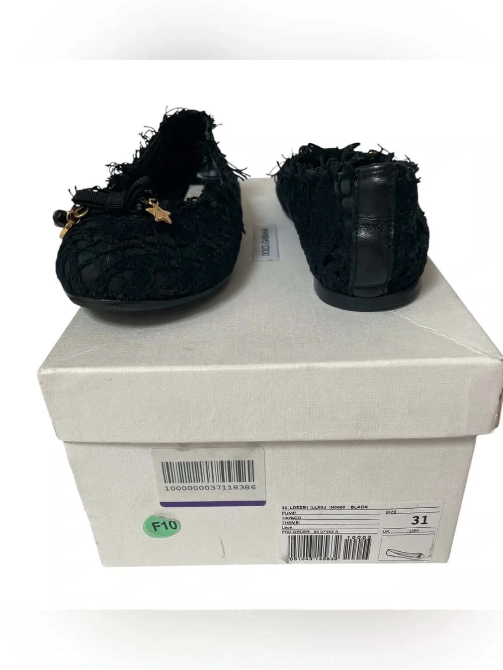 Dolce Gabbana Lace over leather girls ballerina flats 31 13US